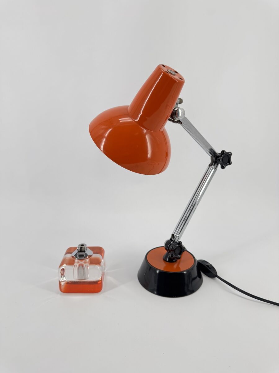 Lampe à Poser Articulée 1970 Orange Noir et Chrome France