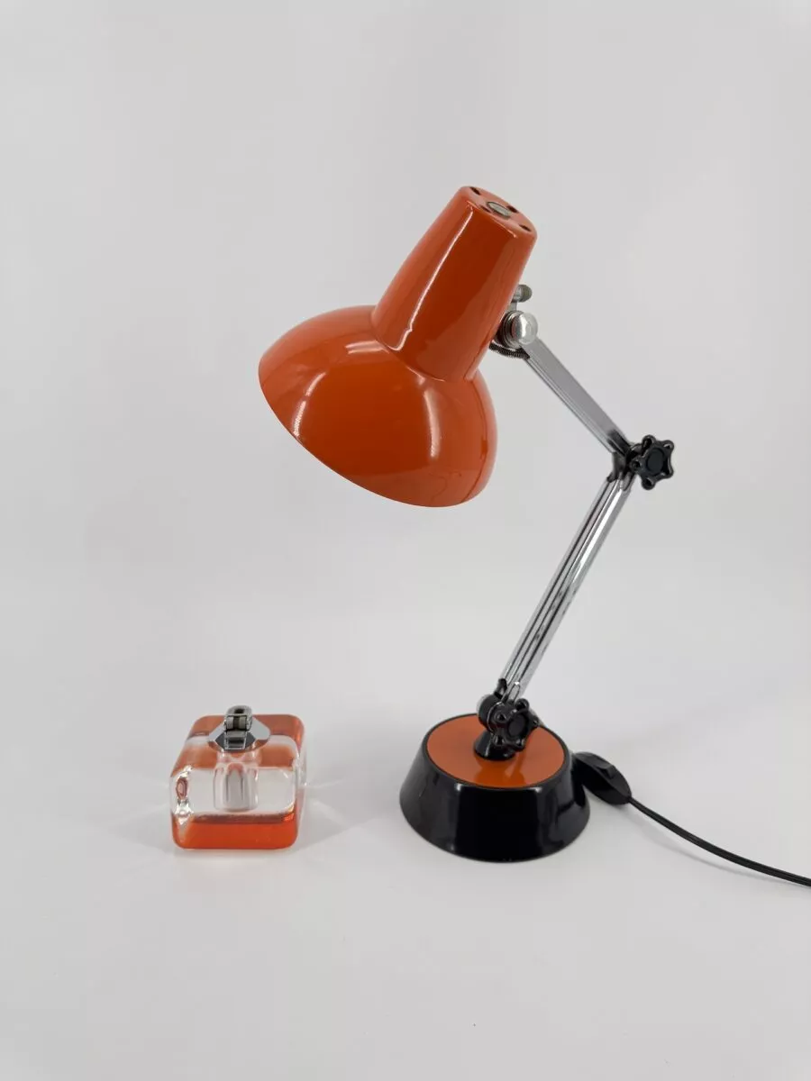 Lampe à Poser Articulée 1970 Orange Noir et Chrome France