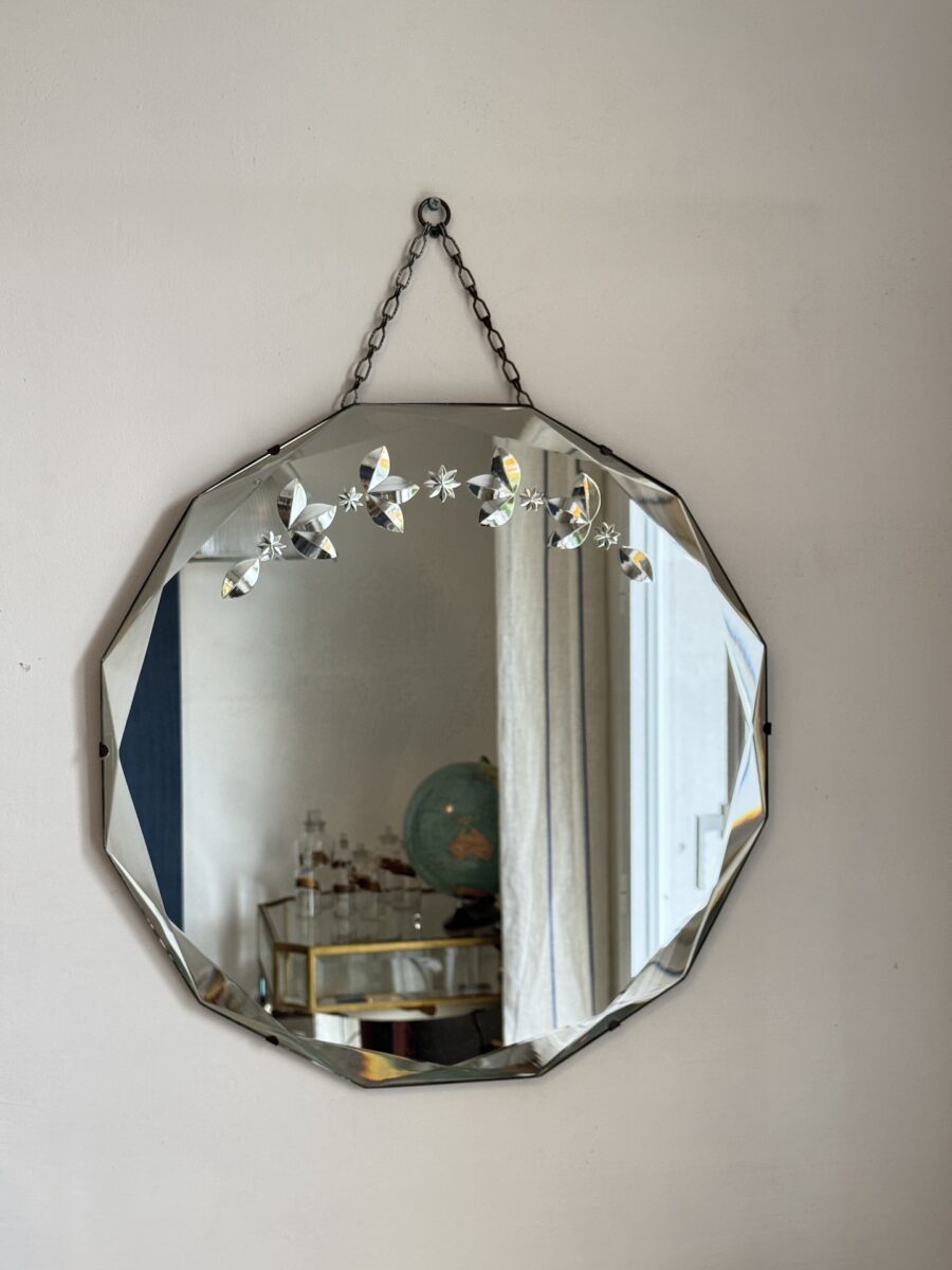 Art Deco Round Bevelled Mirror 12 Sides 51 cm