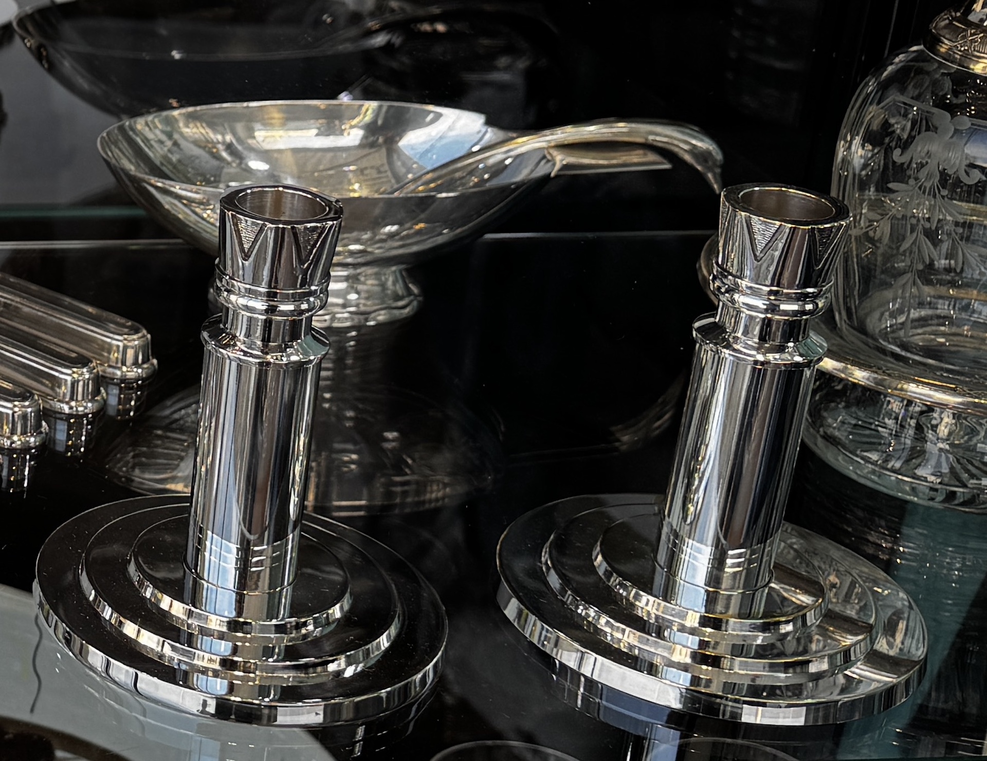 Pair of Art Deco Candlesticks by Ercuis Silver Plated Metal