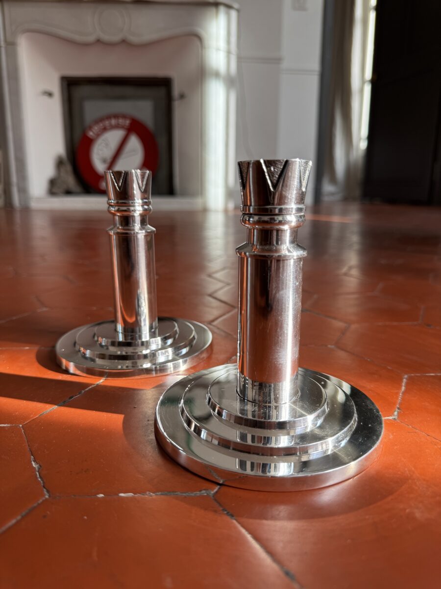 Paire de Bougeoirs Art Déco Ercuis en Métal Argenté