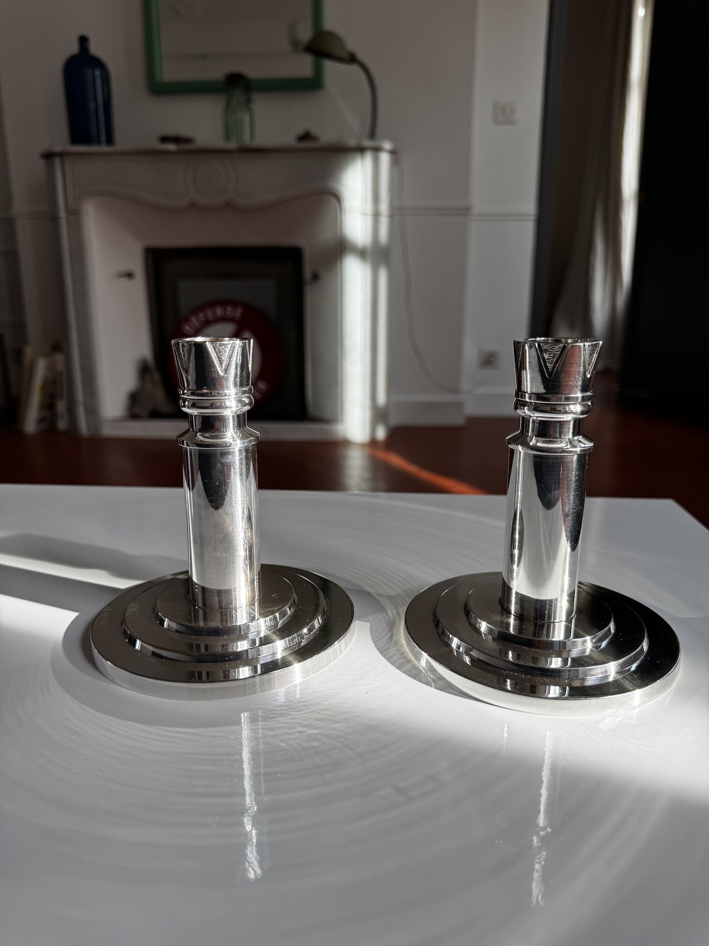 Pair of Art Deco Candlesticks by Ercuis Silver Plated Metal