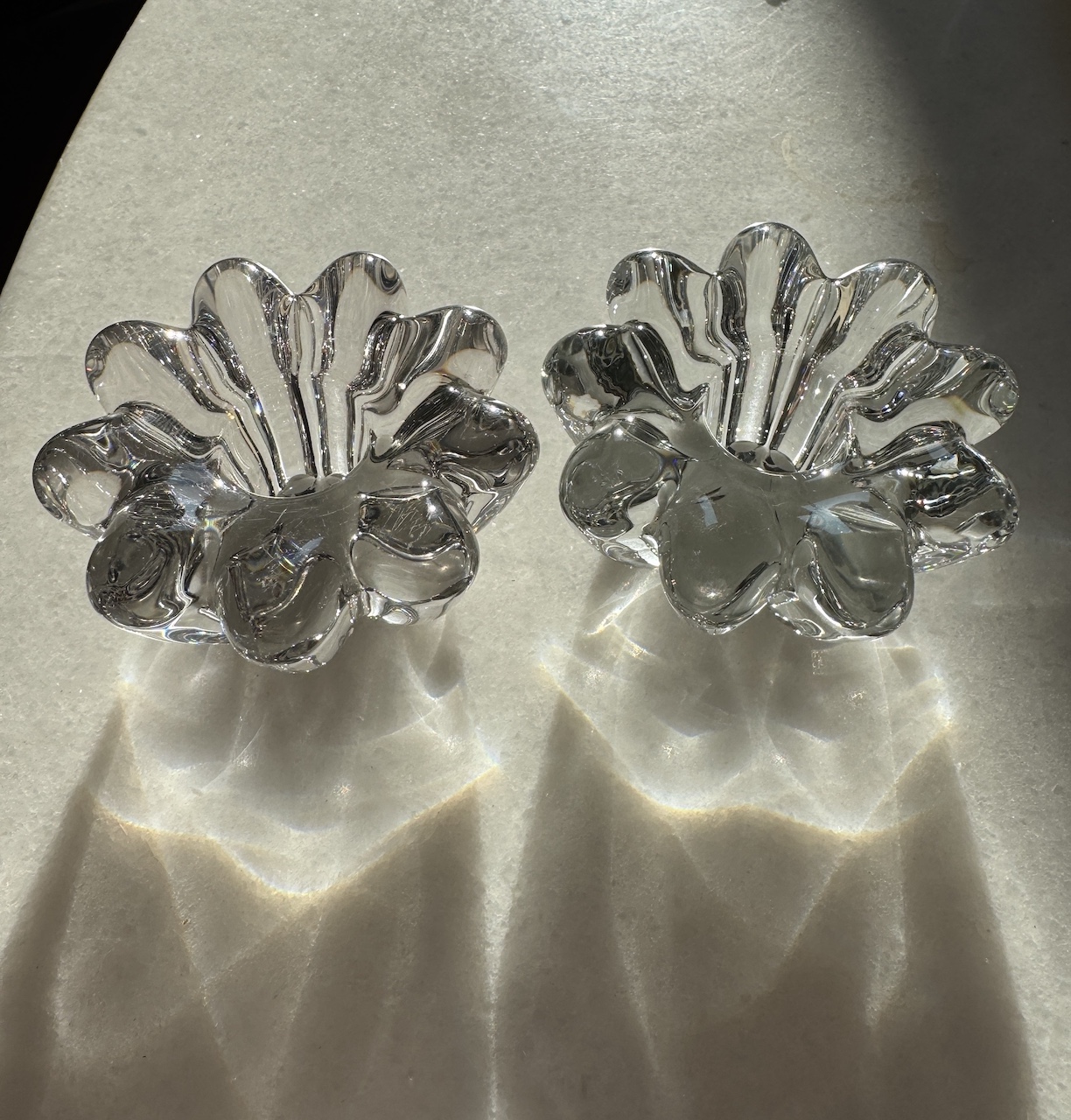 Chemin de Table en Cristal Art Deco 8 pièces dont 2 Bougeoirs