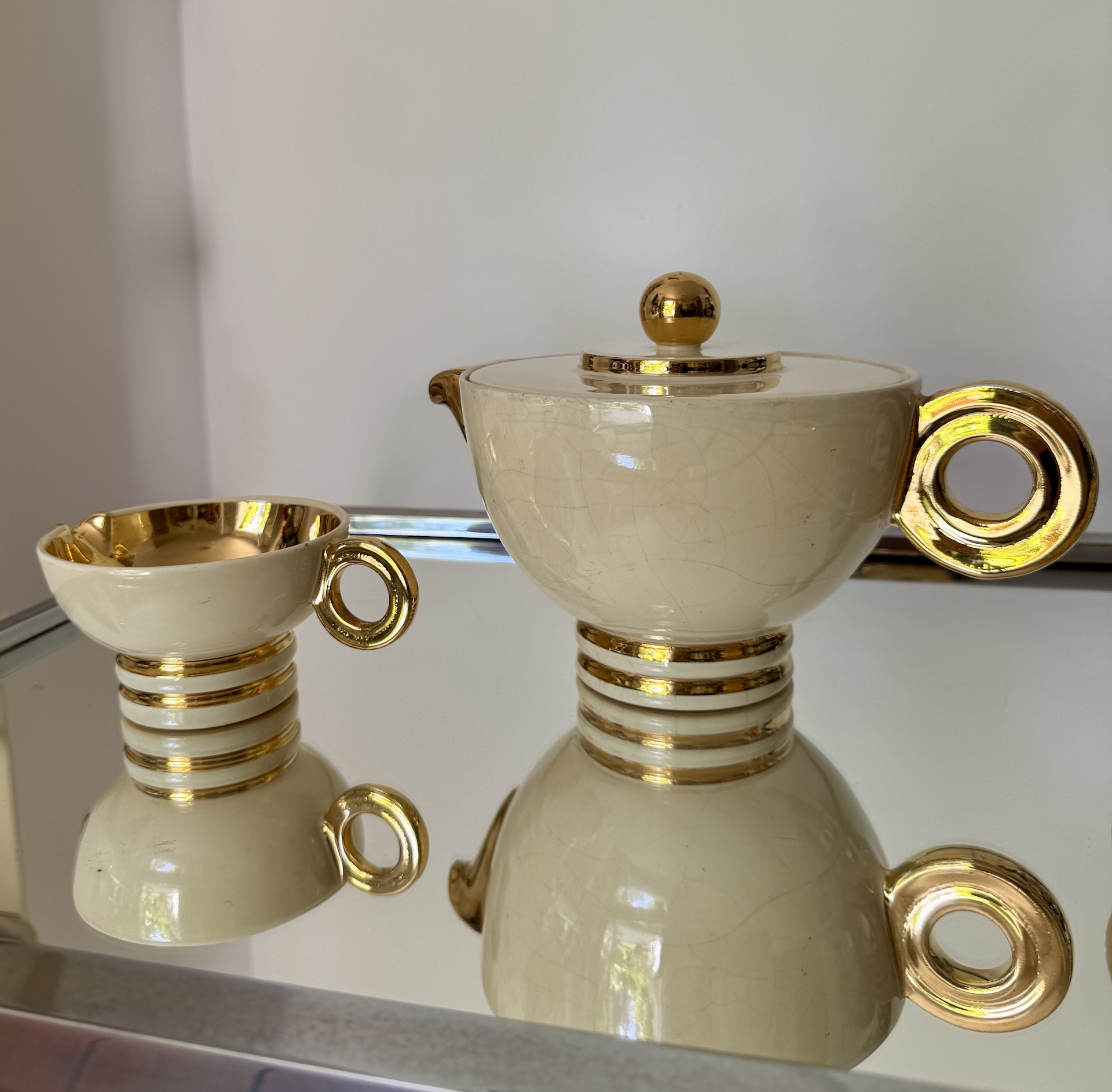 Service à thé ou café Art Déco Robj Paris Faïence Ivoire et Or