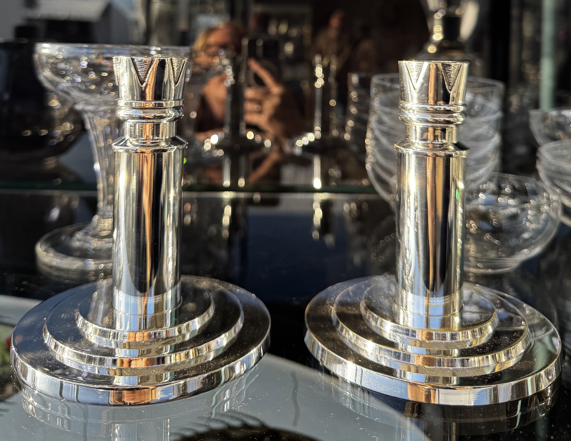Pair of Art Deco Candlesticks by Ercuis Silver Plated Metal