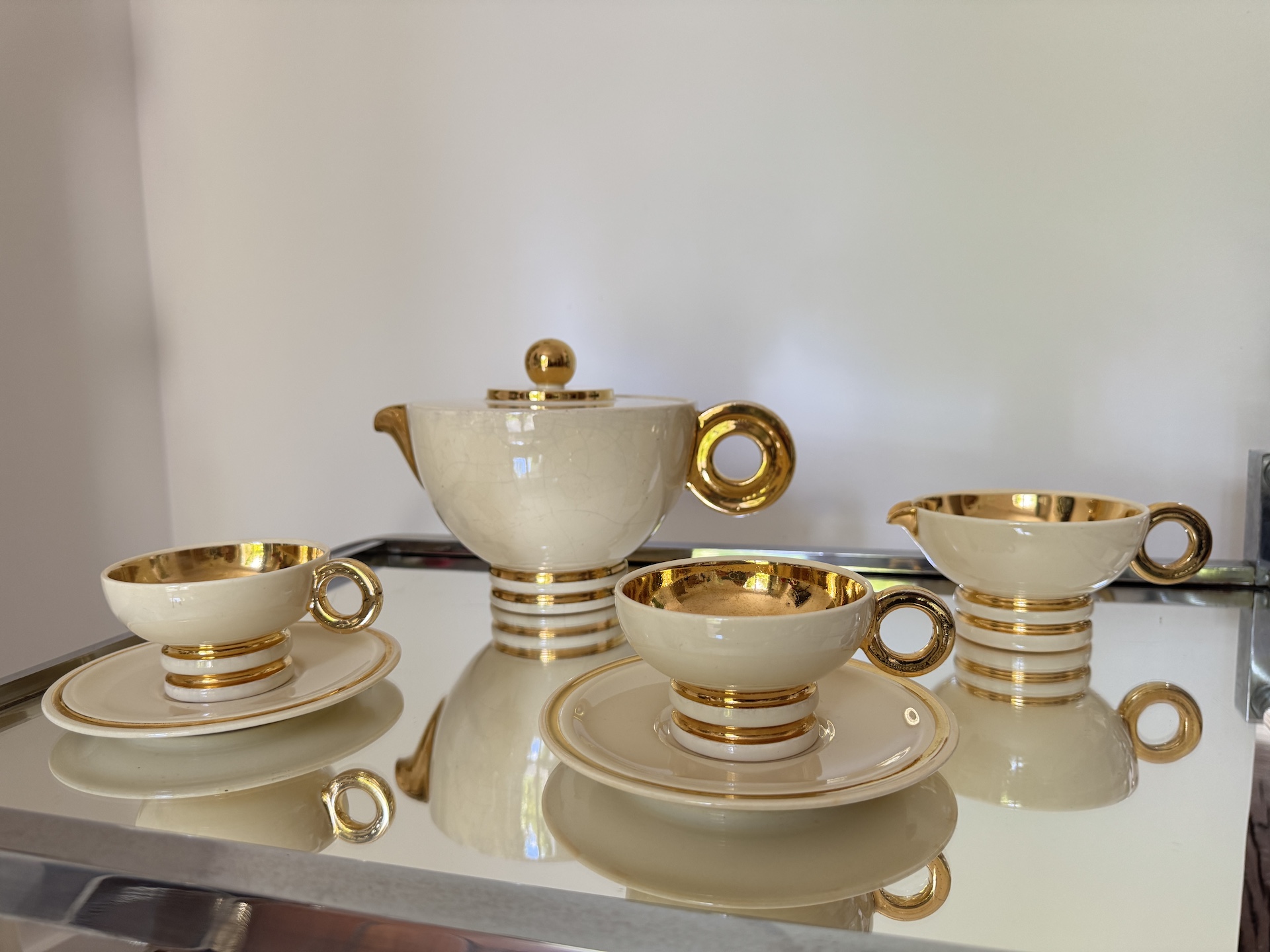Service à thé ou café Art Déco Robj Paris Faïence Ivoire et Or