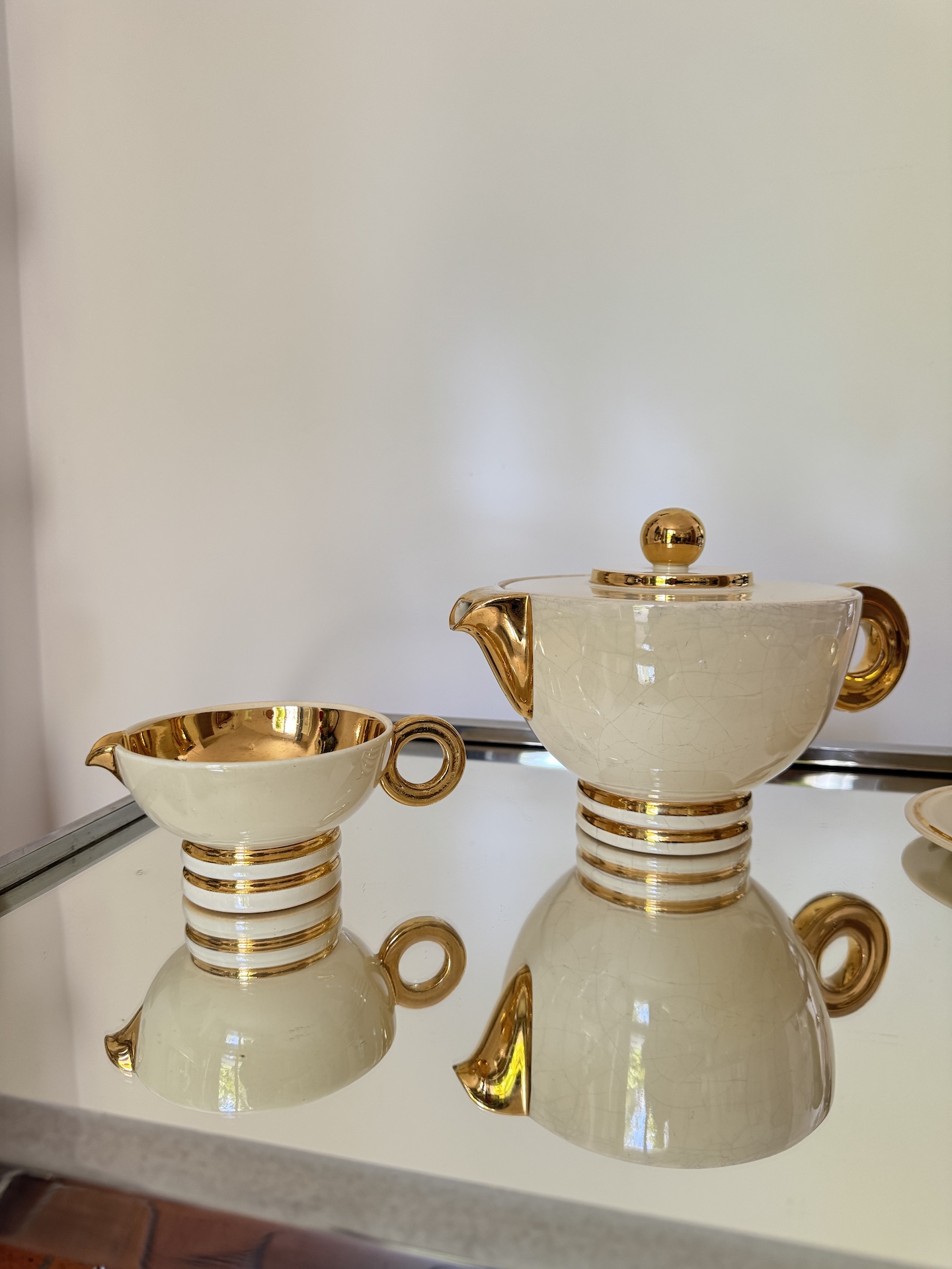 Service à thé ou café Art Déco Robj Paris Faïence Ivoire et Or