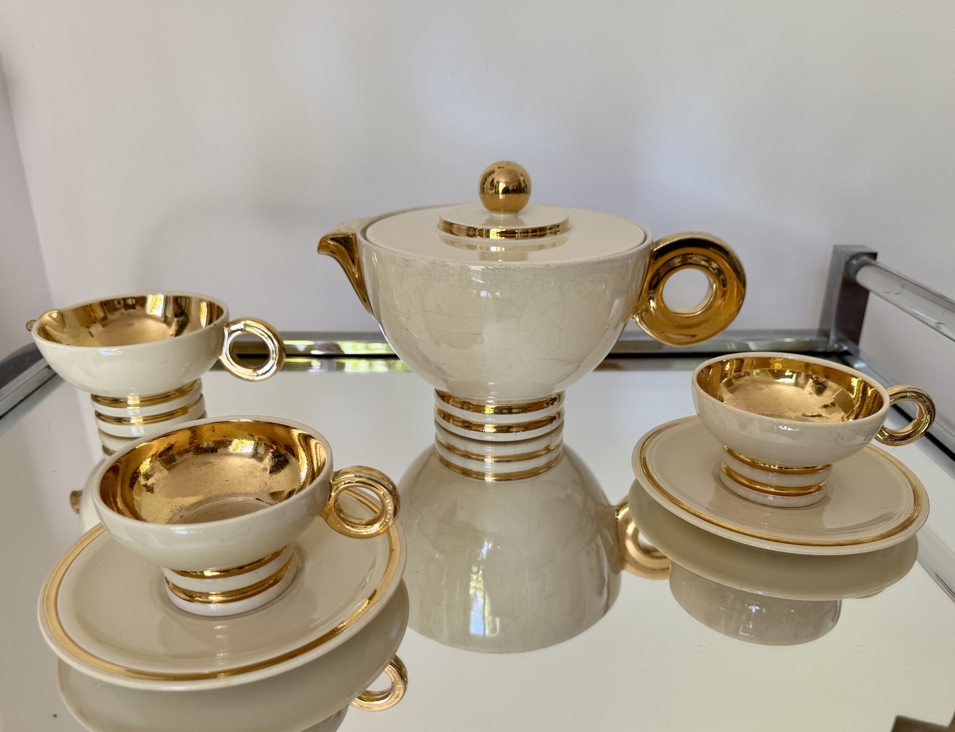 Service à thé ou café Art Déco Robj Paris Faïence Ivoire et Or
