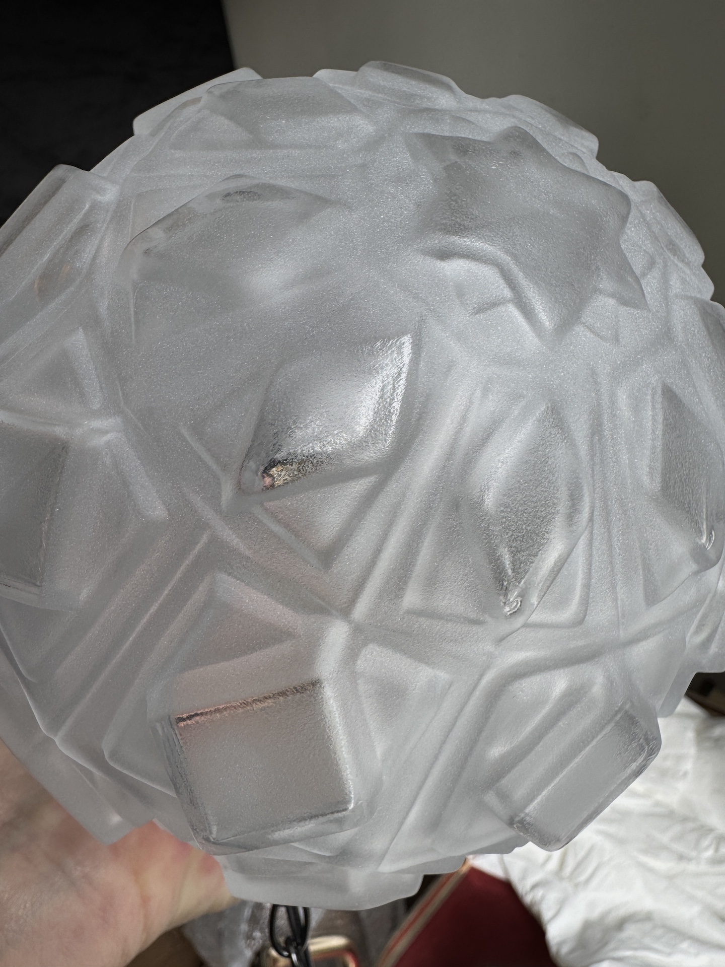 Art Deco Pressed Glass Ball Pendant Lamp a pair available