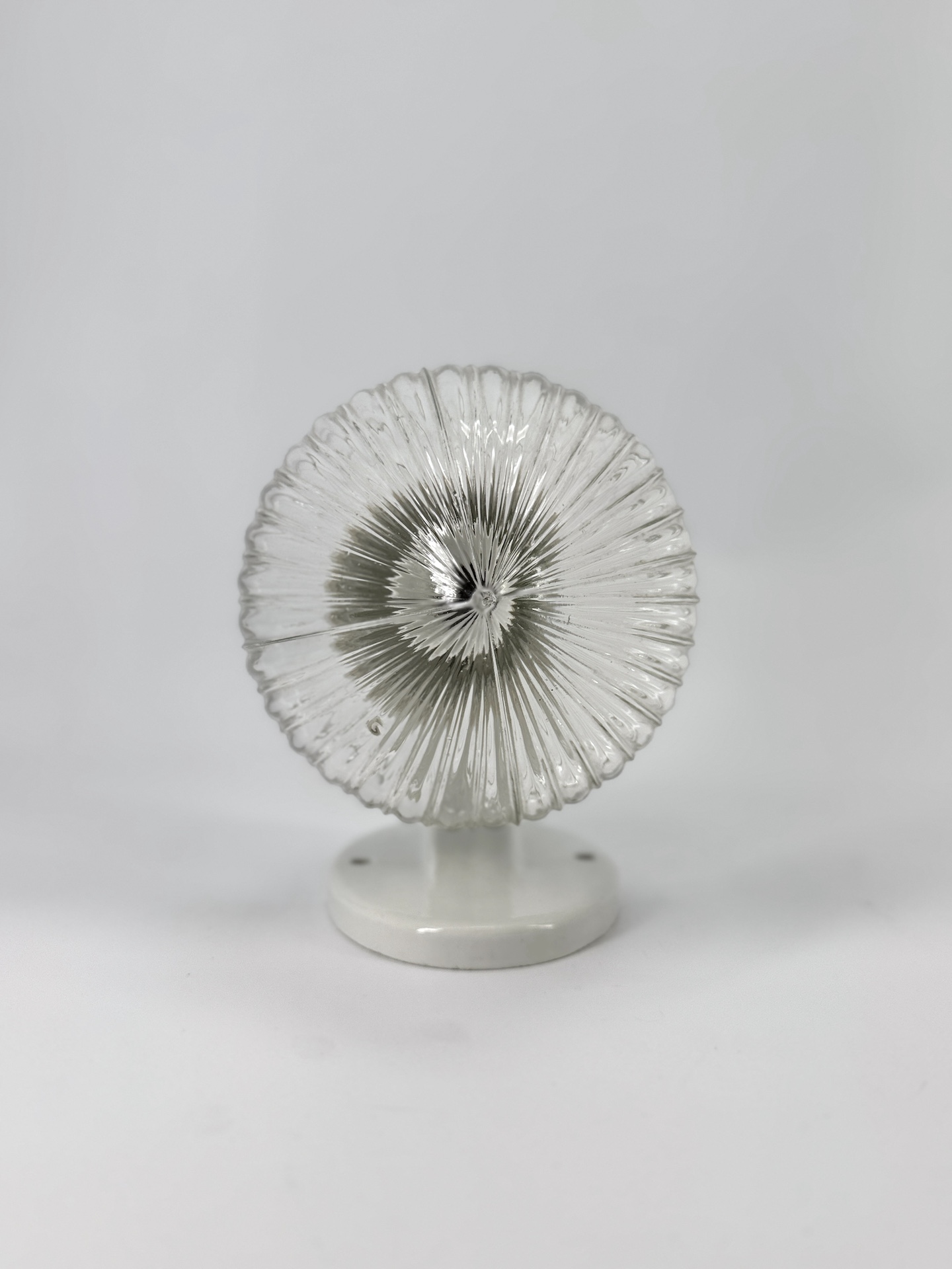 Early 20th c. ceramic and translucent ribbed glass wall light