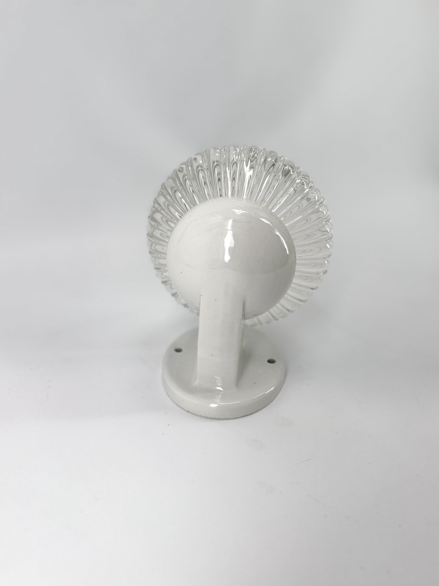Early 20th c. ceramic and translucent ribbed glass wall light