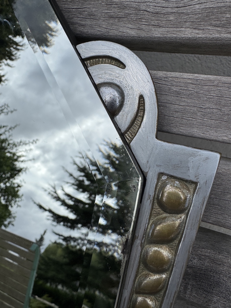 Art Deco Modernist Beveled Mirror with Cast Aluminium Frame