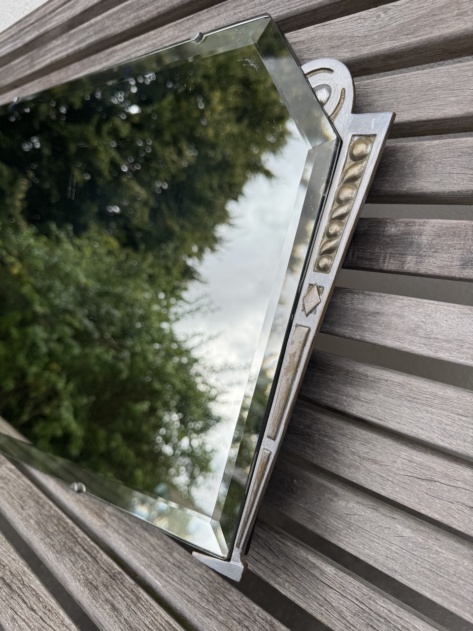 Art Deco Modernist Beveled Mirror with Cast Aluminium Frame