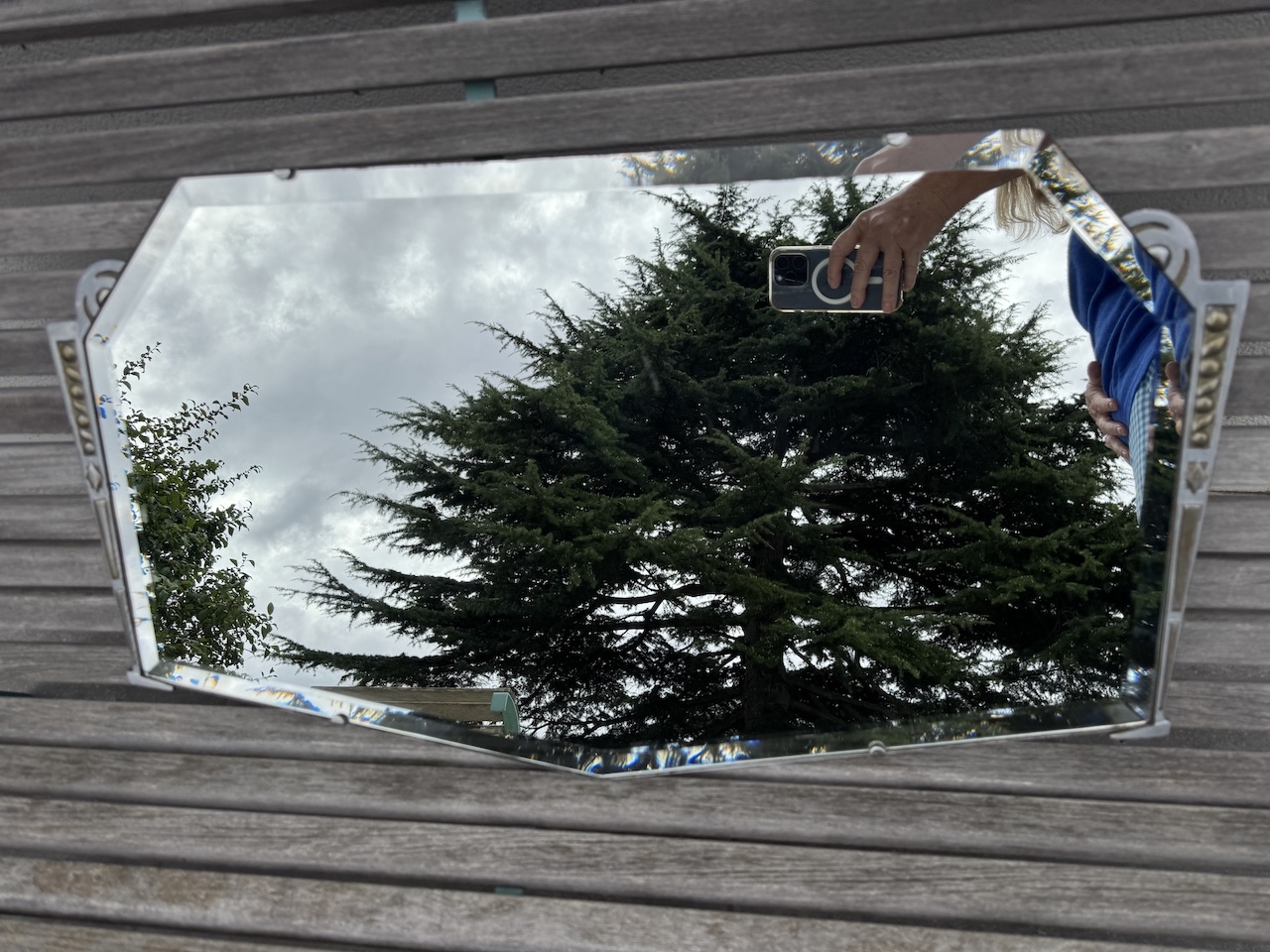 Art Deco Modernist Beveled Mirror with Cast Aluminium Frame