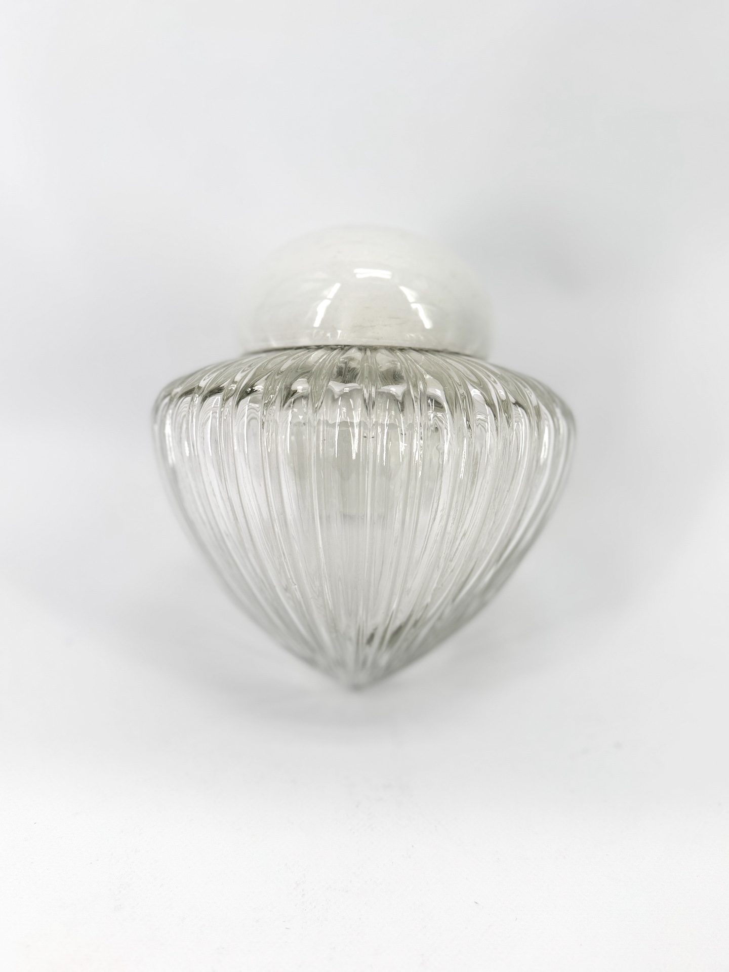 Early 20th c. ceramic and translucent ribbed glass wall light