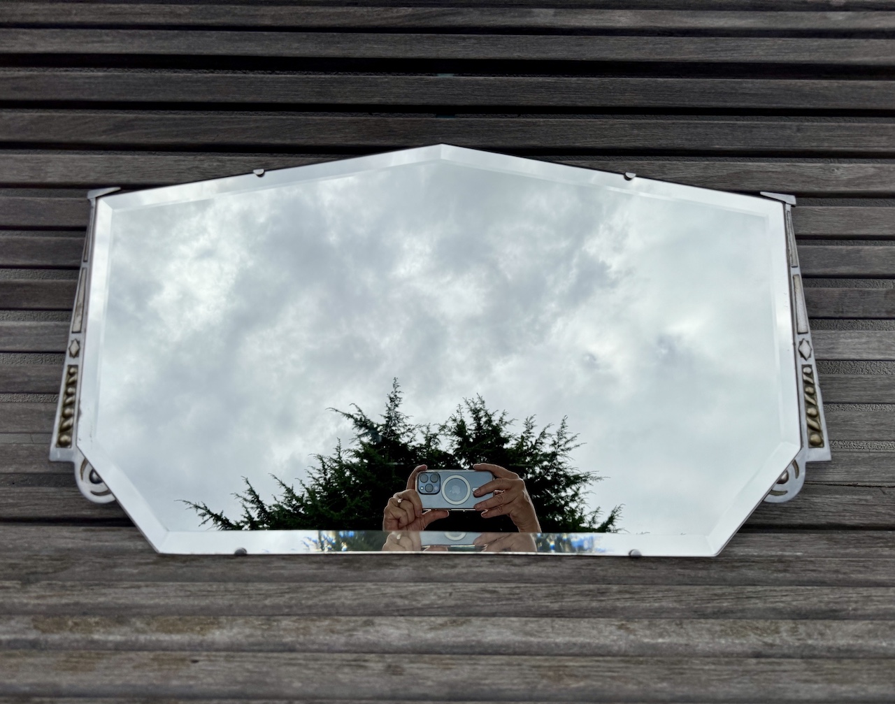 Art Deco Modernist Beveled Mirror with Cast Aluminium Frame