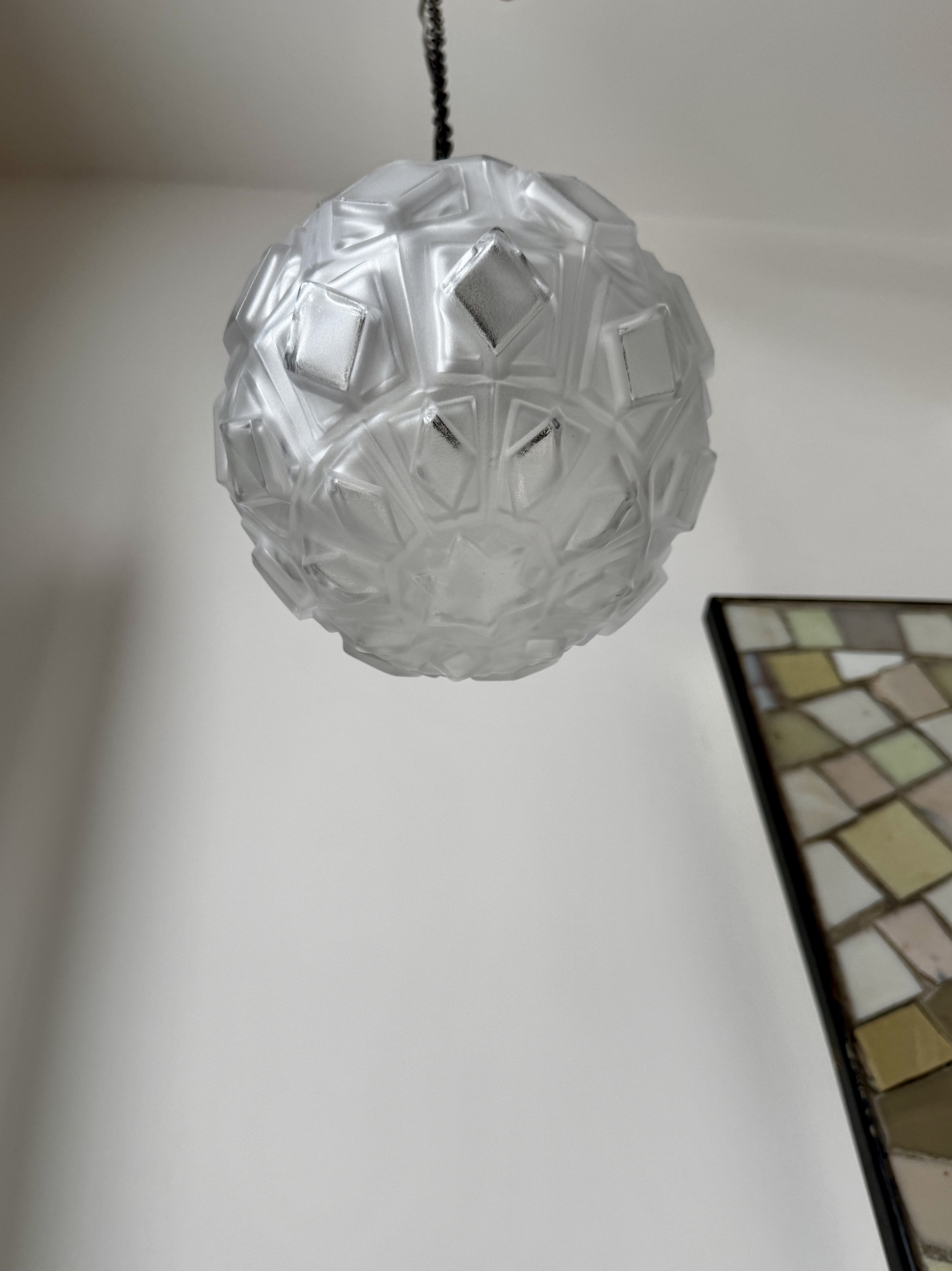 Art Deco Pressed Glass Ball Pendant Lamp a pair available