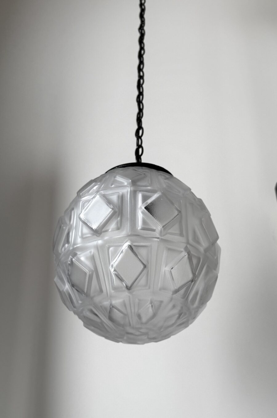 Art Deco Pressed Glass Ball Pendant Lamp a pair available