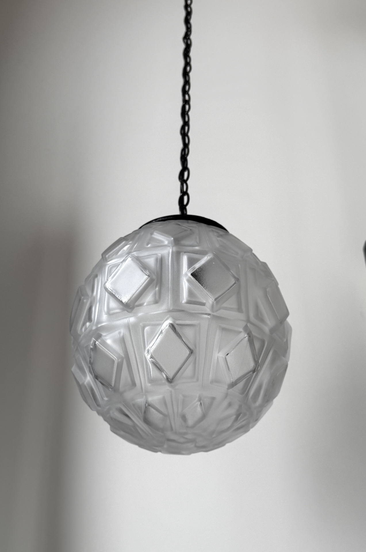 Art Deco Pressed Glass Ball Pendant Lamp a pair available