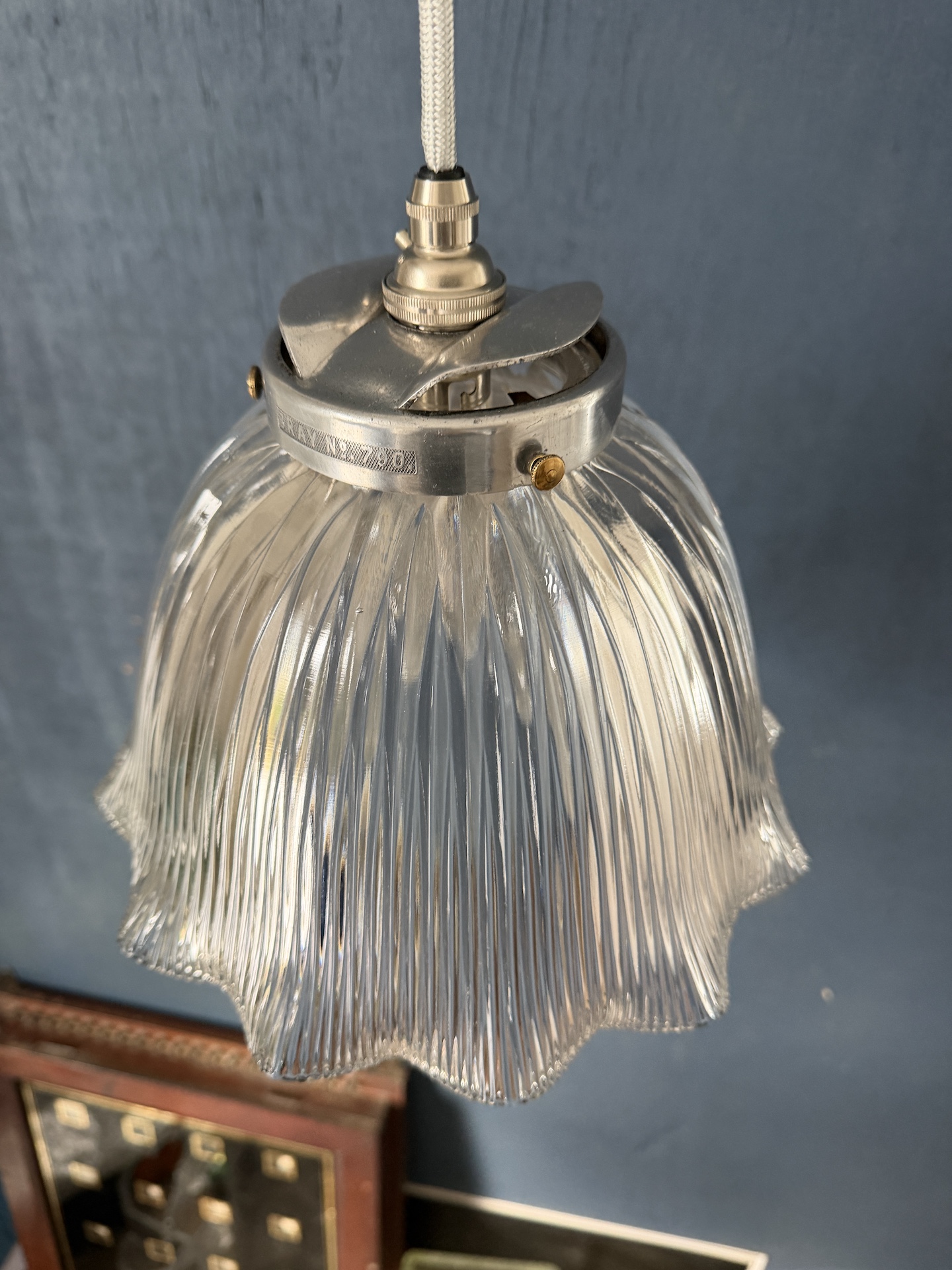 Early 20th Century Holophane Prismatic Glass Pendant Light