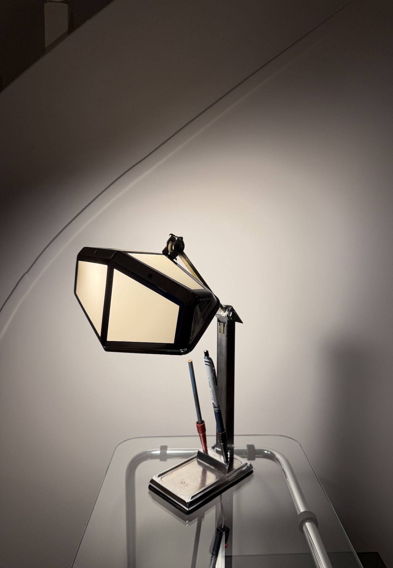 Lampe de Bureau Articulée 1940 avec Porte-stylos et Opalines