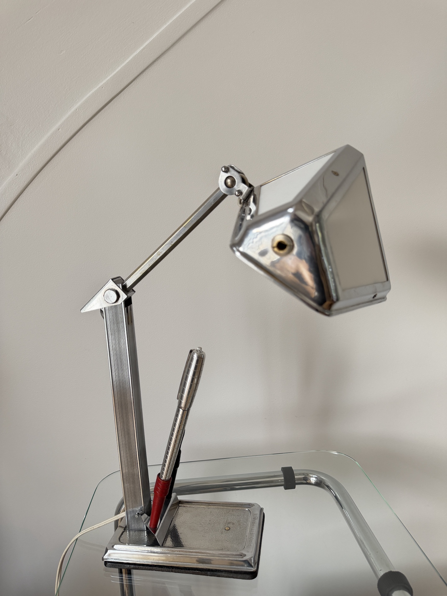 Lampe de Bureau Articulée 1940 avec Porte-stylos et Opalines