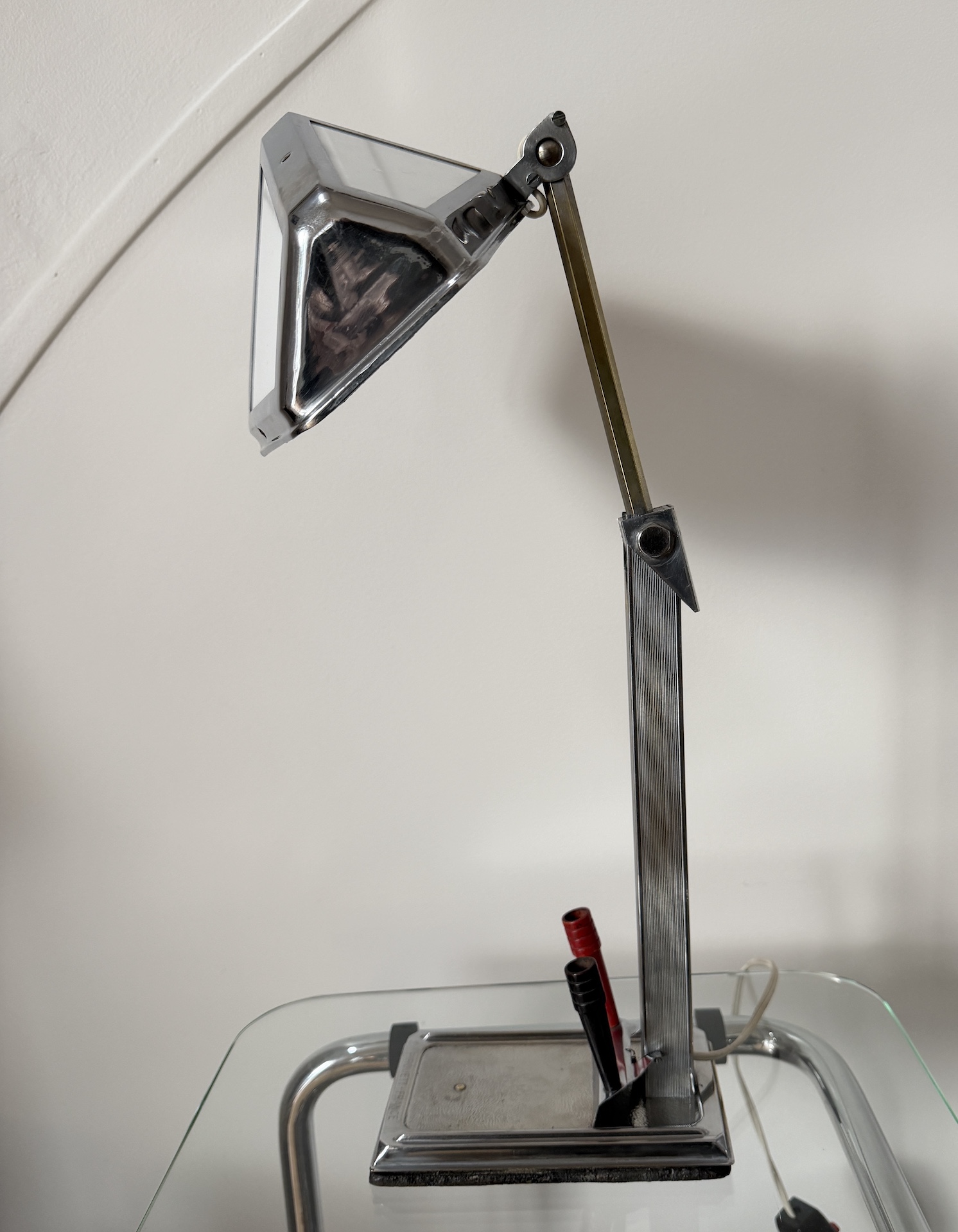 Lampe de Bureau Articulée 1940 avec Porte-stylos et Opalines